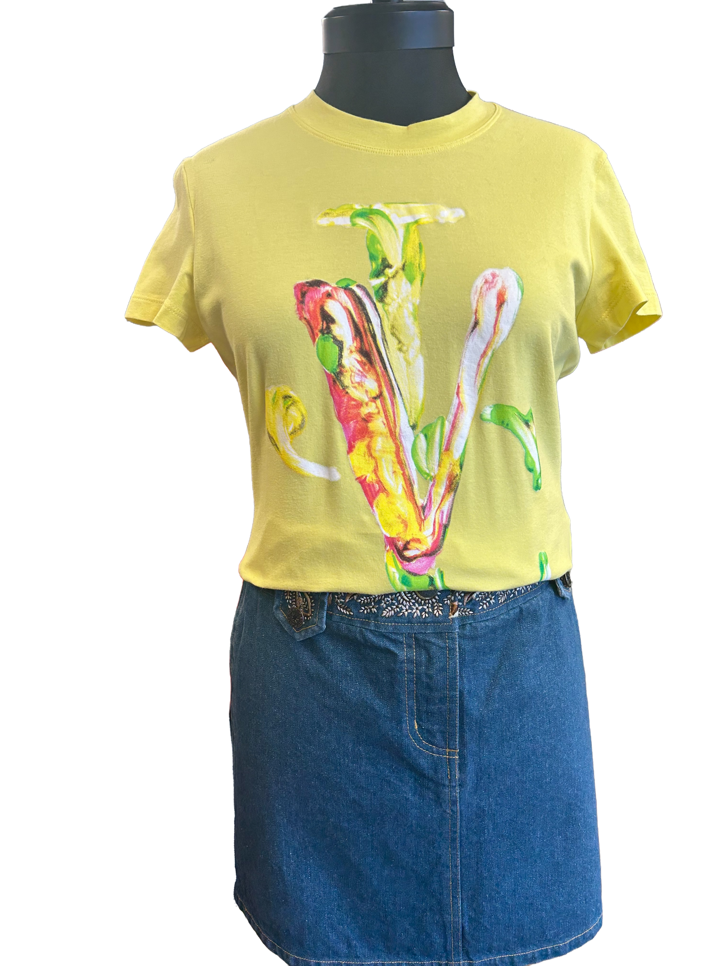 Versace Yellow T-Shirt featuring an intricate flower design, perfect for spring and summer styling.