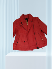 Stylish Marccain red leather jacket featuring a classic cut and bold design, perfect for making a fashion statement.