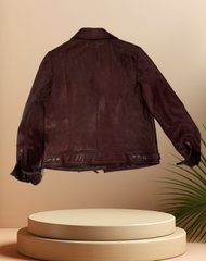 Back view of Marccain Leather Jacket showcasing its classic cut and high-quality leather design.