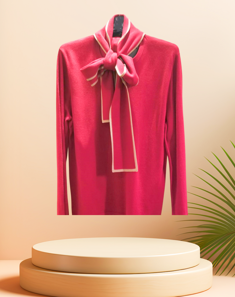 Escada blouse in vibrant pink with adjustable tie design for versatile styling and comfort.