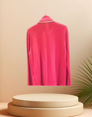 Stylish Escada blouse in vibrant pink displayed elegantly, featuring a unique tie design for versatile styling options.