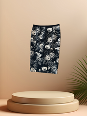 Marccain black and white rose print skirt on display, showcasing its elegant floral design and sophisticated style.