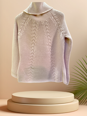 Laurel Sweater in peach puff color, made of 100% new wool, showcasing a stylish knitted design.