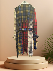 Moschino long tartan coat showcasing a stylish plaid pattern, perfect for adding vintage sophistication to any outfit.