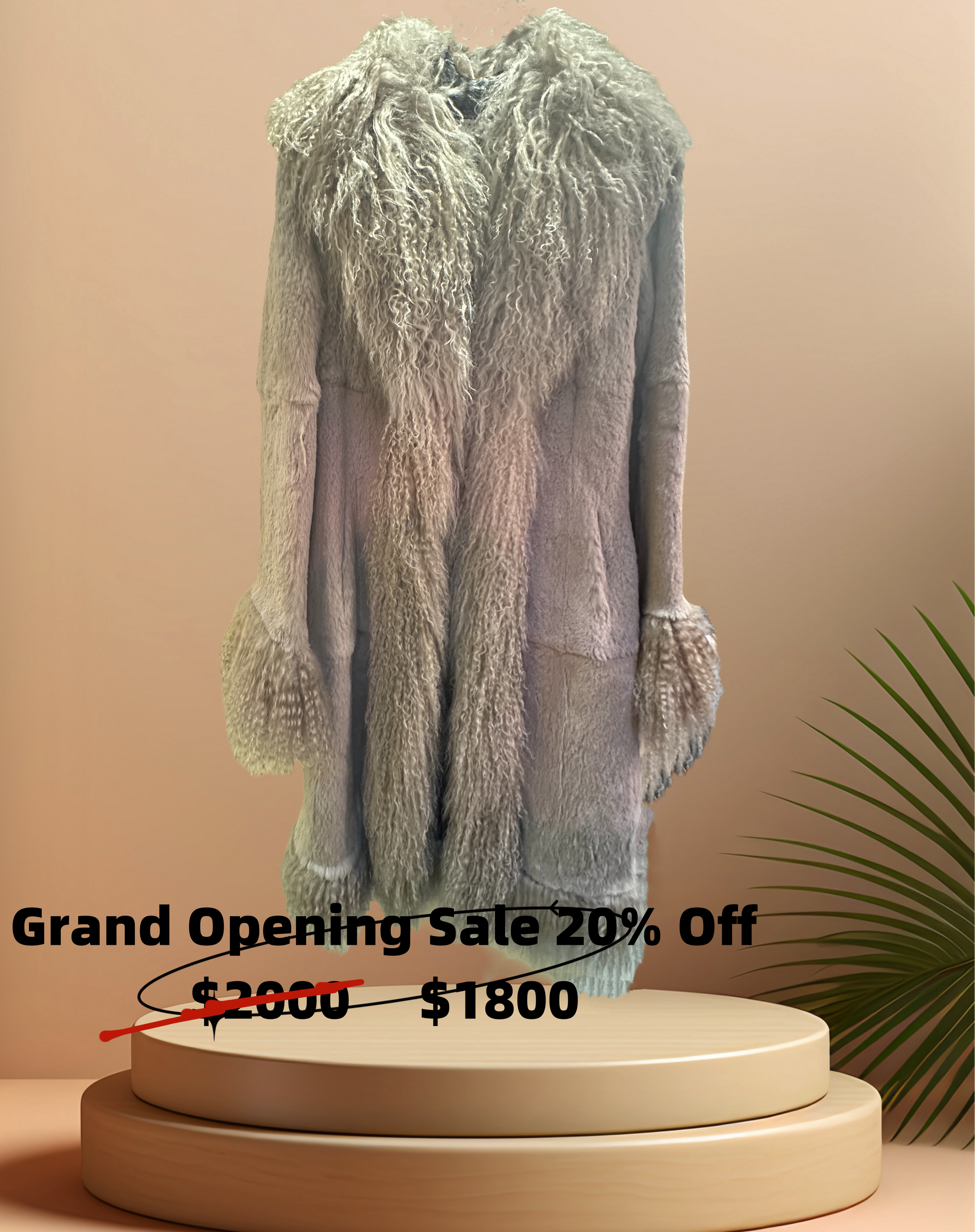 Essential Long Fur Coat made of 100% rabbit fur, showcasing luxurious style with a 20% off sale price.