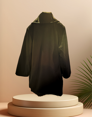 Versace black coat with detachable rabbit fur lining on display, showcasing its elegant design.