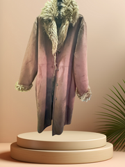 Novelti Long Coat featuring a fur collar and leather look fabric, perfect for style and warmth.