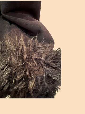 Close-up of the fur collar of the Novelti Long Coat, showcasing its luxurious texture and elegant design.