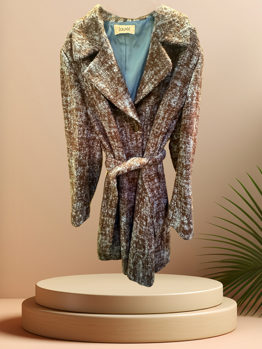 Laurel Gray Long Coat featuring a stylish belt, made of 95% virgin wool, perfect for fashion and warmth.