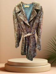 Laurel Gray Long Coat featuring a stylish belt, made of 95% virgin wool, perfect for fashion and warmth.