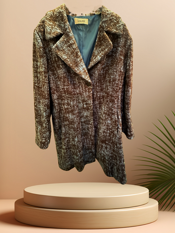 Laurel Gray Long Coat featuring a stylish mix of gray and blue, made of 95% virgin wool for warmth and fashion.