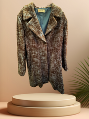 Laurel Gray Long Coat featuring a stylish mix of gray and blue, made of 95% virgin wool for warmth and fashion.