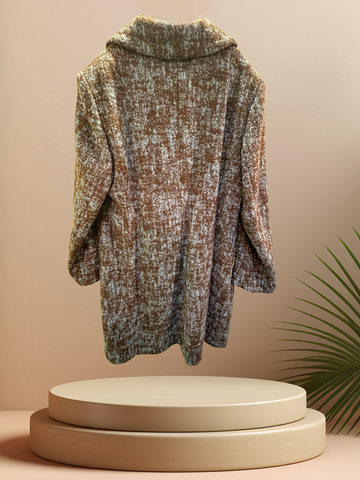Laurel Gray Long Coat, cozy stylish design in gray and blue, made of 95% virgin wool, perfect for winter fashion.