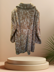 Laurel Gray Long Coat, cozy stylish design in gray and blue, made of 95% virgin wool, perfect for winter fashion.