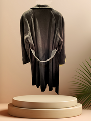 Laurel Gray Long Coat: elegant lightweight outerwear with removable belt, showcasing a timeless design.