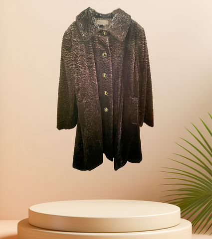 Novelti Black Long Coat with shine wavy pattern, featuring a classic design and luxurious feel, ideal for special occasions.
