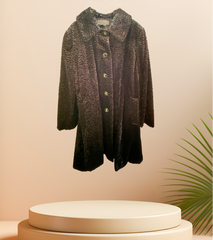 Novelti Black Long Coat with shine wavy pattern, featuring a classic design and luxurious feel, ideal for special occasions.