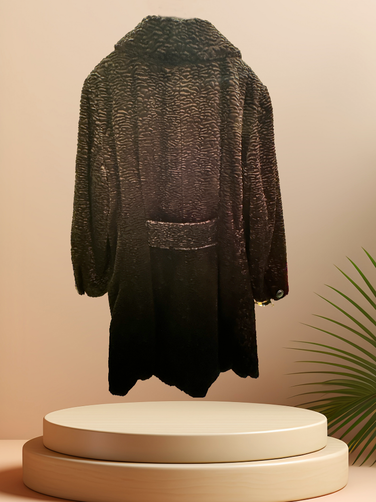 Novelti black long coat with a shine wavy pattern, elegant and stylish for special occasions, showcasing a luxurious design.