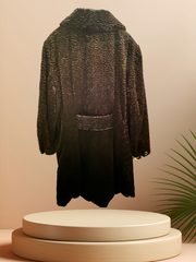 Novelti black long coat with a shine wavy pattern, elegant and stylish for special occasions, showcasing a luxurious design.