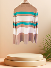 Marccain Turtle Neck Blouse with colorful stripes, perfect for a stylish and comfortable wardrobe addition.
