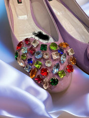 Versus Ballerina Flat in lavender with colorful gem decoration, perfect for stylish comfort.