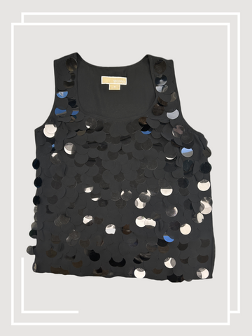 Michael Kors Black Plaque Vest featuring shiny sequin details, perfect for stylish summer outfits.
