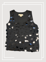 Michael Kors Black Plaque Vest featuring shiny sequin details, perfect for stylish summer outfits.