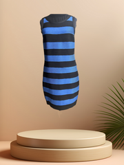 Michael Kors black and blue bandage dress featuring bold stripes, perfect for summer picnics and elegant dinner parties.