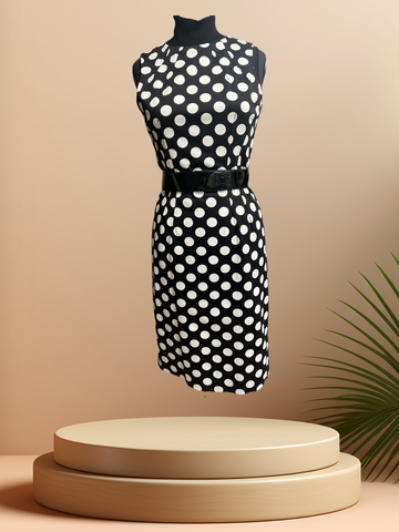 Michael Kors black and white polka-dot dress, stylish and elegant, perfect for any occasion.