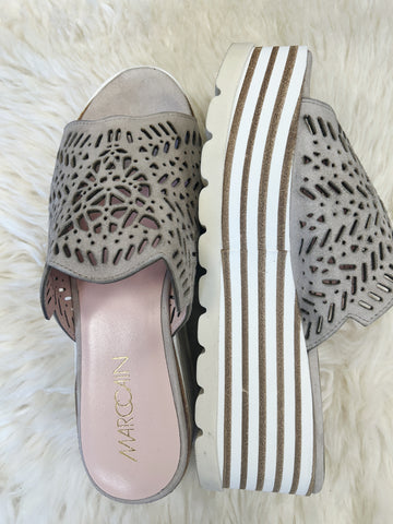 Marccain Hollow Suede Platform Flip Flop with unique hollow design for summer style and comfort.