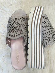 Marccain Hollow Suede Platform Flip Flop with unique hollow design for summer style and comfort.