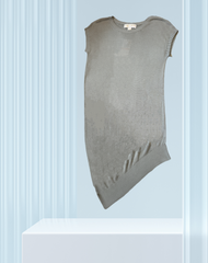 Michael Kors knitted blouse in gray, featuring a unique asymmetrical cut for a stylish and flattering look.