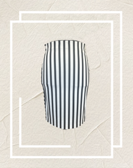 Marccain Striped Pencil Skirt featuring black and white stripes, flattering fit, and soft cotton blend, ideal for versatile looks.