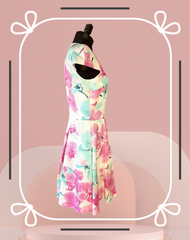 Versace Summer Floral Dress showcasing a side view with vibrant floral print on a dress form.