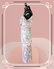 Versace pink summer dress showcased on a mannequin, featuring a sleeveless, elegant design in soft fabric.