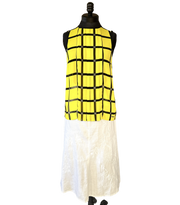 Michael Kors Blouse in bright yellow and black checks, featuring lightweight fabric, perfect for summer casual or dressy wear.