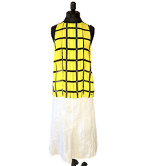 Michael Kors Blouse in bright yellow and black checks, featuring lightweight fabric, perfect for summer casual or dressy wear.