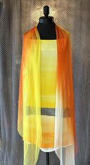 Laurel Long Scarf in sunset gradient, featuring luxurious silk fabric, styled on a mannequin.