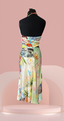 Back view of Gerard Darel silk floral dress showcasing vibrant colors and wrap style design.
