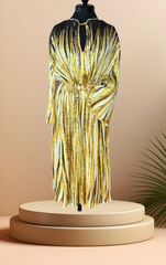 Escada silk dress showcasing a vibrant gradient pattern and adjustable waistline, perfect for summer fashion.
