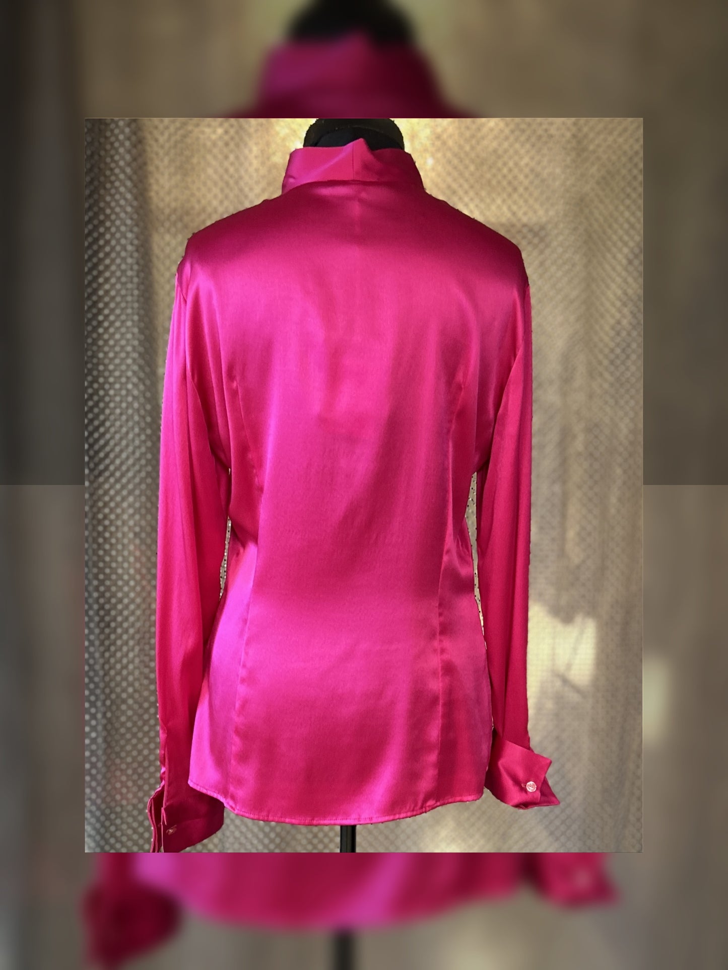 Versace Silk Hard Pink Shirt showcasing the elegant back view with a folding collar and luxurious silk fabric.