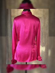 Versace Silk Hard Pink Shirt showcasing the elegant back view with a folding collar and luxurious silk fabric.