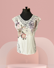 Seventy Whit Lace Cotton Blouse with floral design, perfect for summer elegance and versatile styling.