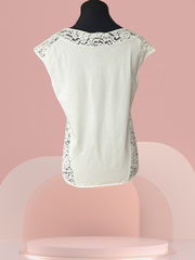 Back view of Seventy Whit Lace Cotton Blouse with delicate lace detail, perfect for summer style and comfort.