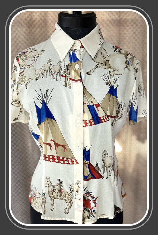 Versace Silk Shirt featuring luxurious Indian theme prints on silk, stylish and elegant fashion statement.