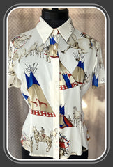Versace Silk Shirt featuring luxurious Indian theme prints on silk, stylish and elegant fashion statement.