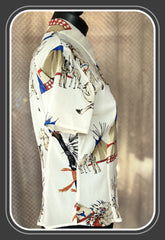 Versace silk shirt featuring intricate Indian theme prints, timeless elegance, and luxury style.