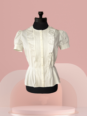 Classic Pennyblack white blouse with puff sleeves and waistline cut, perfect for versatile styling.