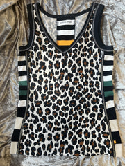 Marccain lightweight vest with colorful stripes and leopard pattern for a playful summer look.