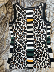 Marccain lightweight vest featuring leopard pattern and colorful stripes, perfect for summer style.
